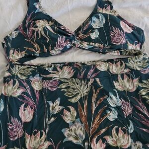 Garnet Hill Tropical Print Two-Piece Swimsuit With Skirt